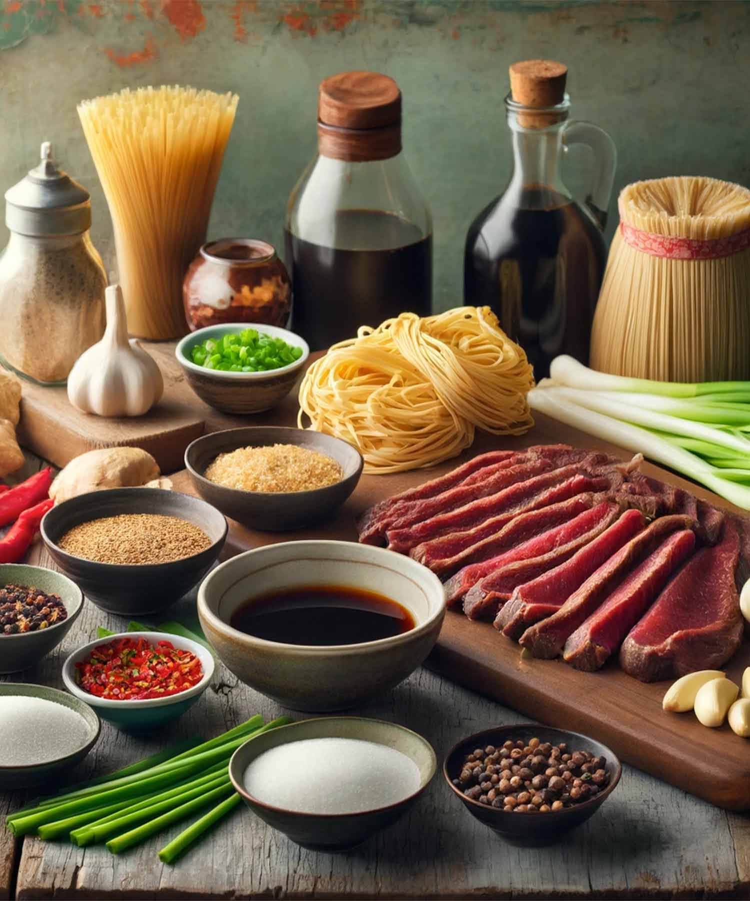 ingredients needed to make mongolian beef noodles.