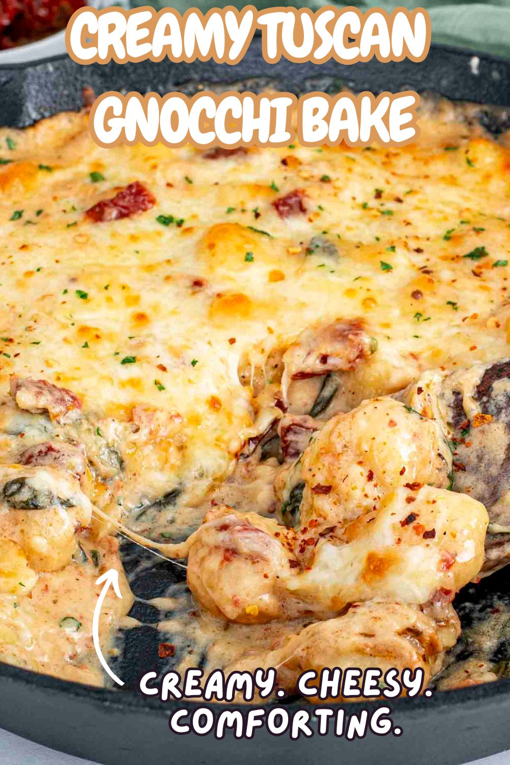 pin for creamy tuscan gnocchi bake.