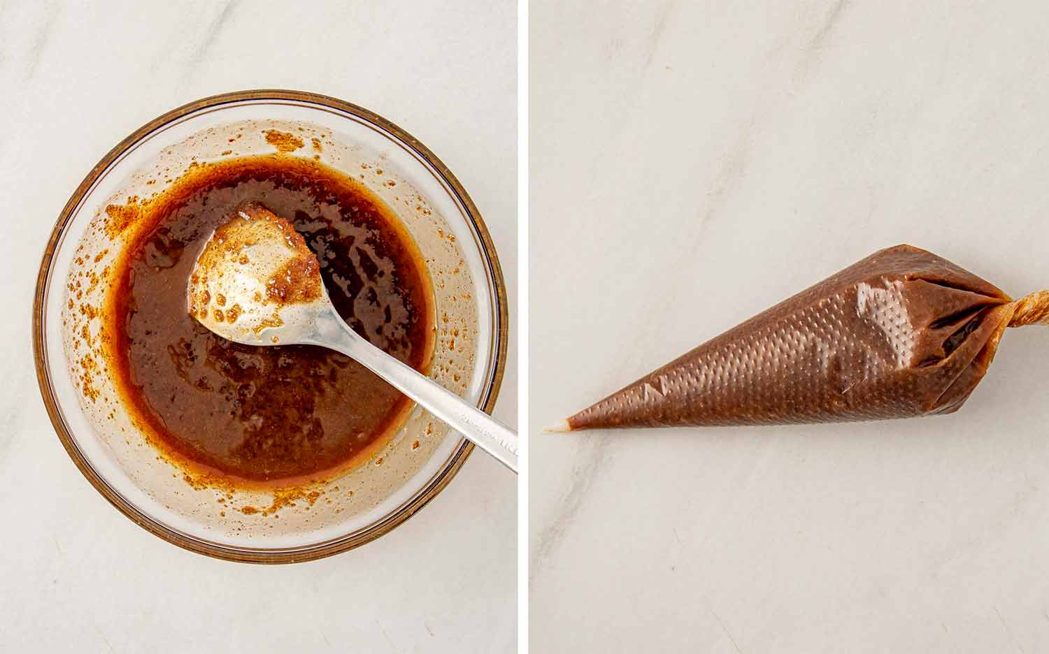 process shots showing how to make brown sugar cinnamon swirl pancakes.