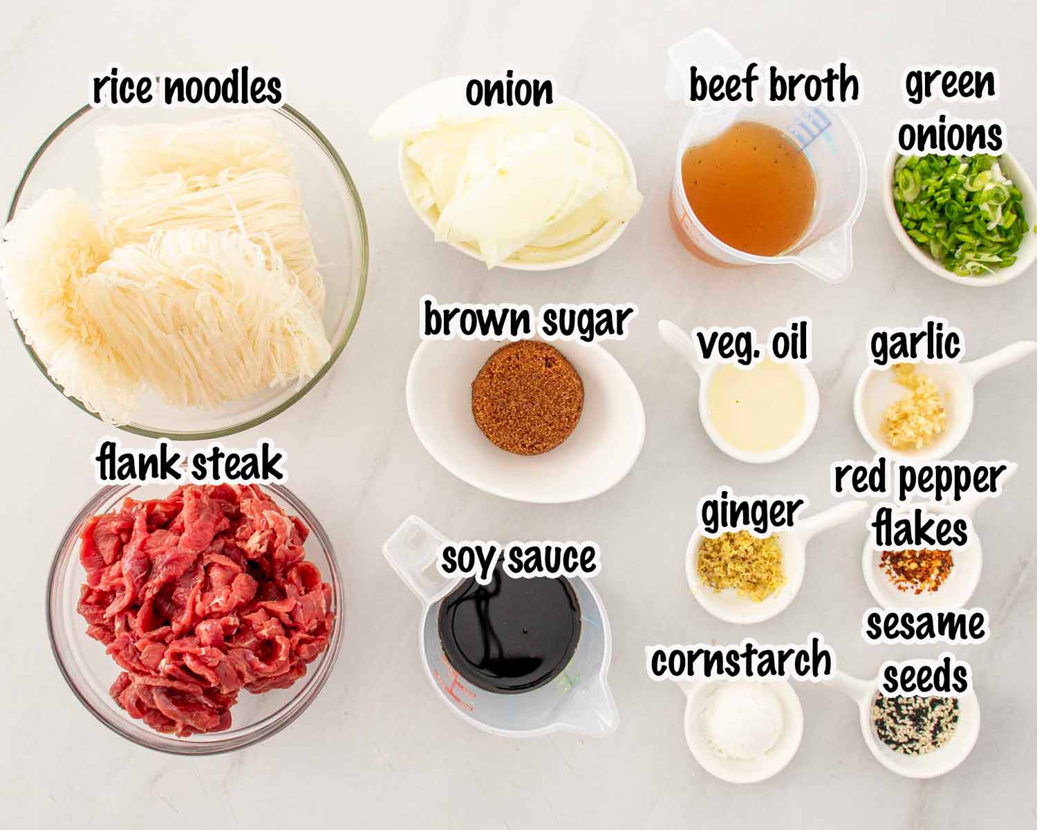 ingredients needed to make mongolian beef noodles.