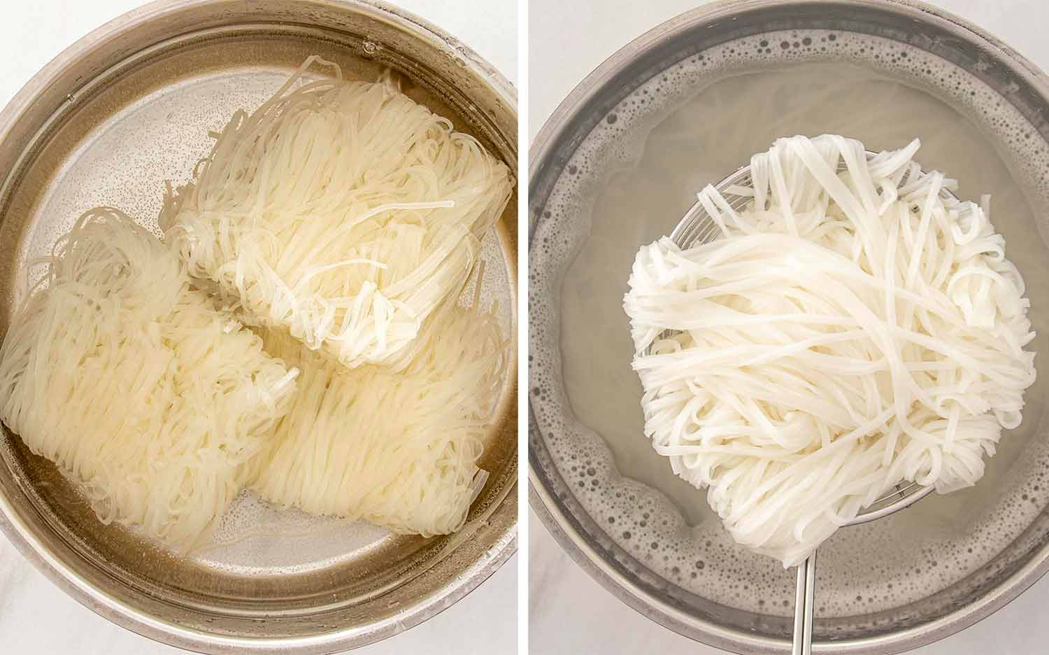 process shots showing how to make mongolian beef noodles.