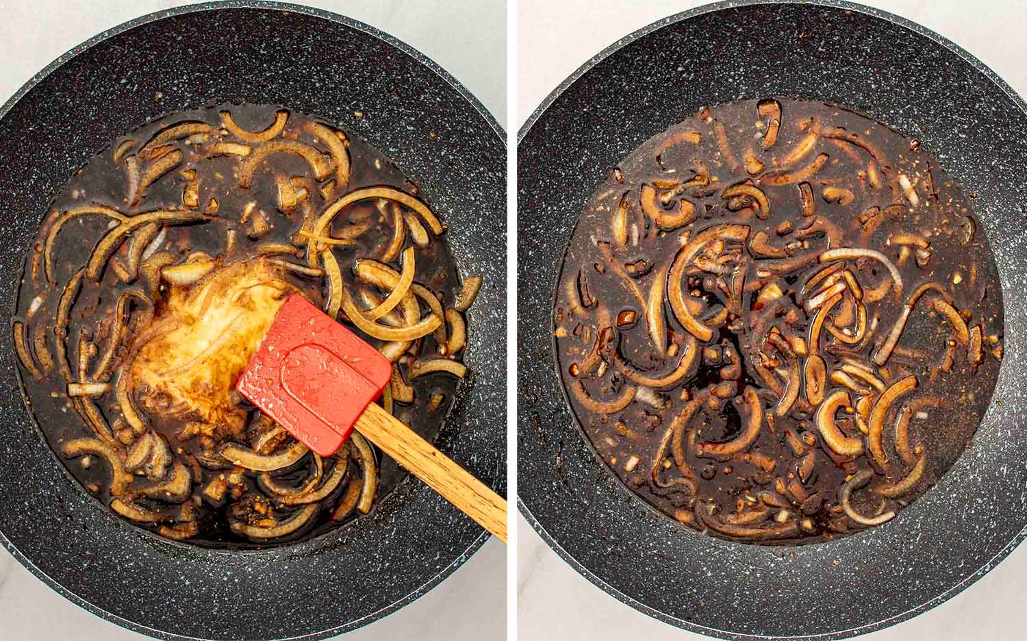 process shots showing how to make mongolian beef noodles.