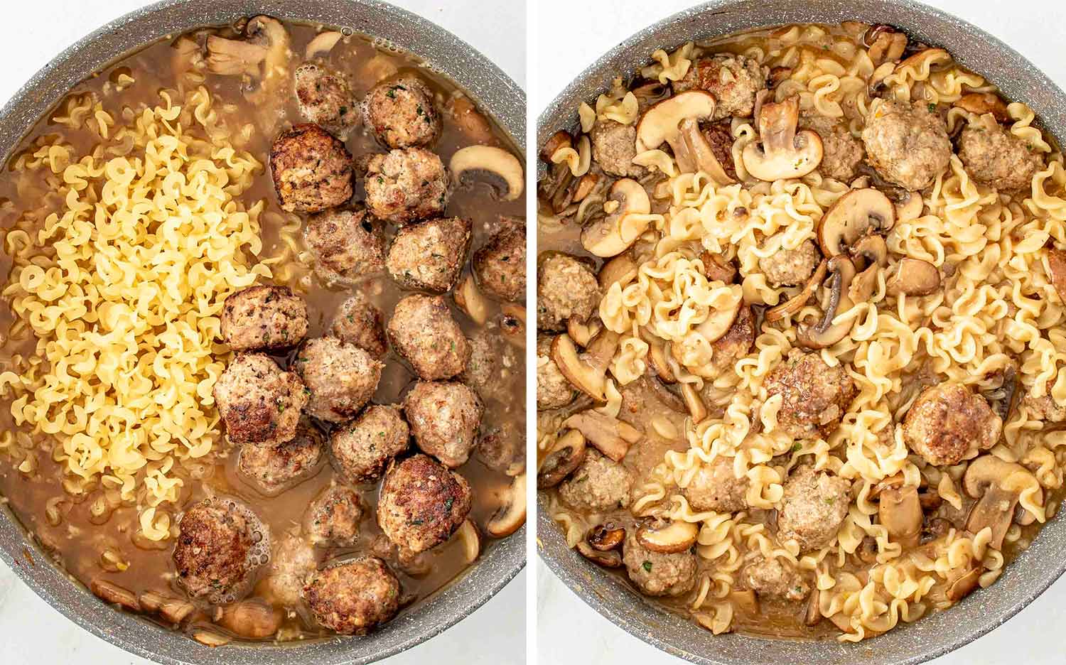 process shots showing how to make swedish meatball stroganoff of process shots.