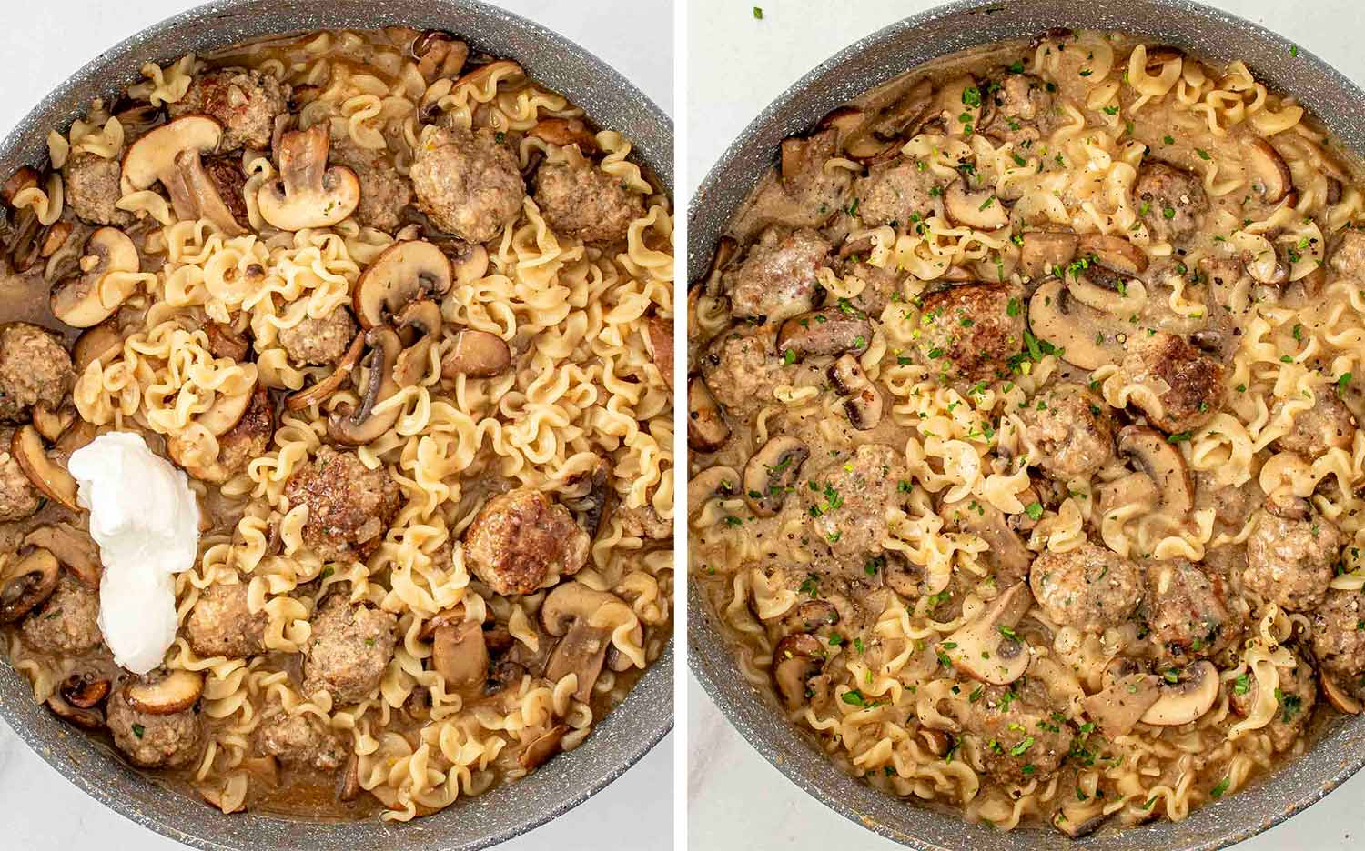 process shots showing how to make swedish meatball stroganoff of process shots.