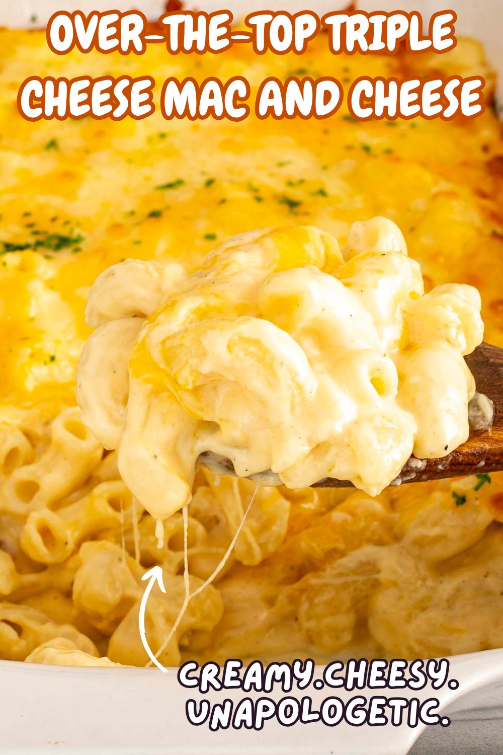 pin for triple cheese mac and cheese.