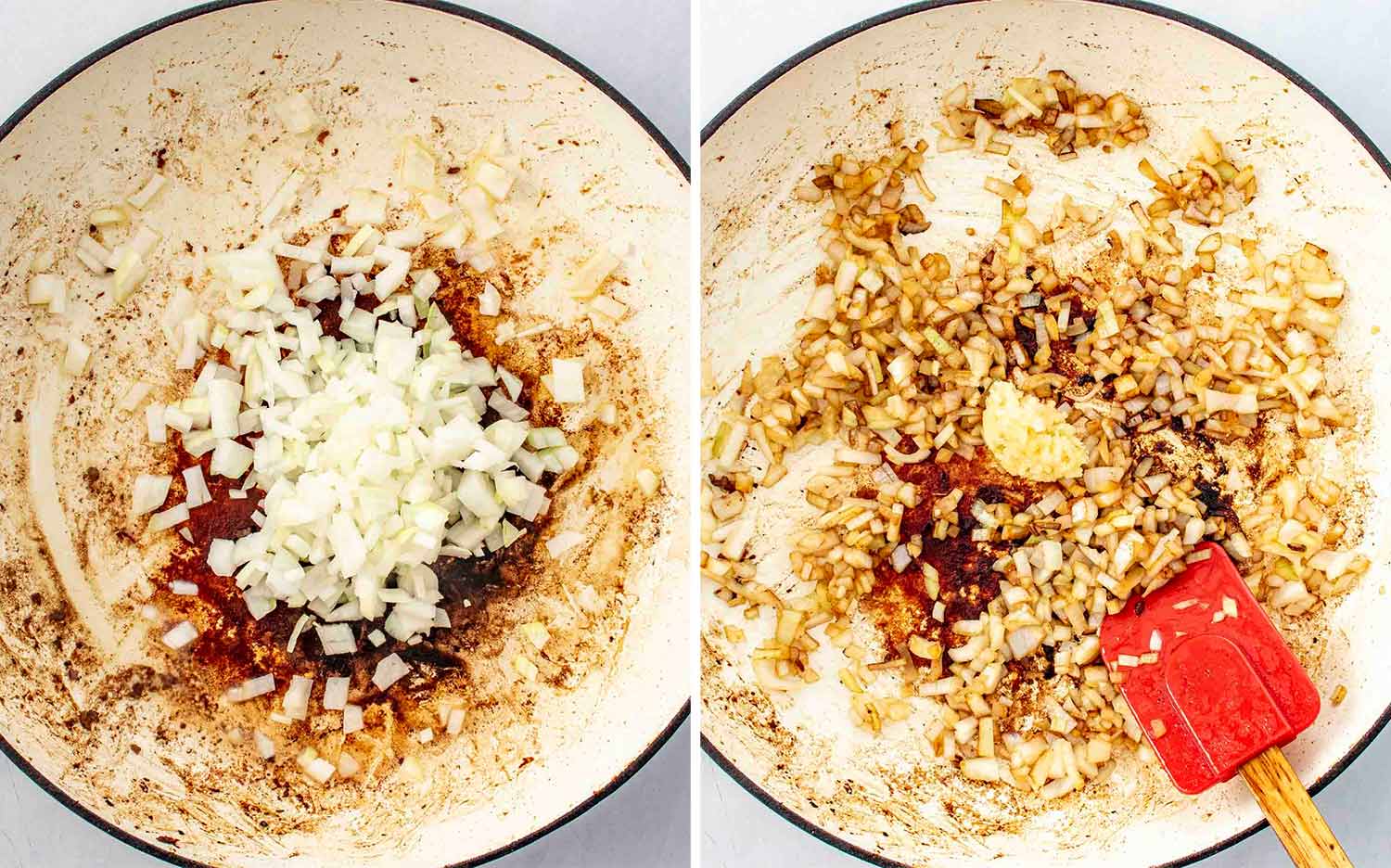 process shots showing how to make beef tips and noodles.