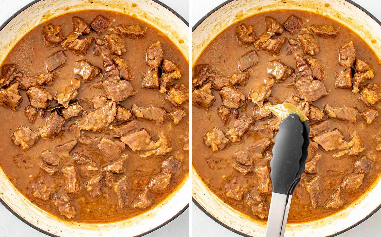 process shots showing how to make beef tips and noodles.