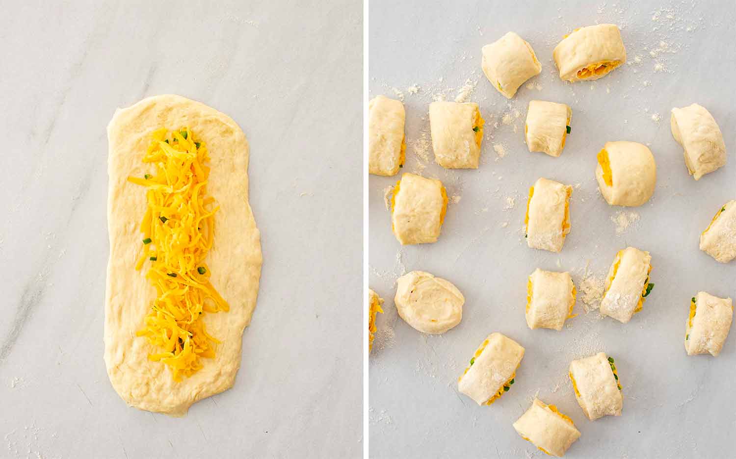 process shots showing how to make cheesy jalapeno pretzel bites.