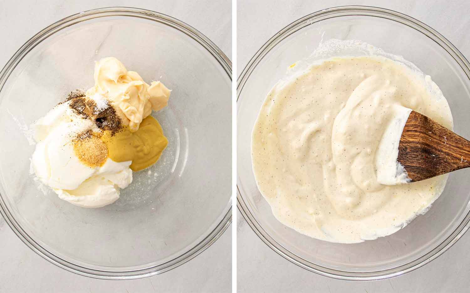 process shots showing how to make loaded baked potato salad.