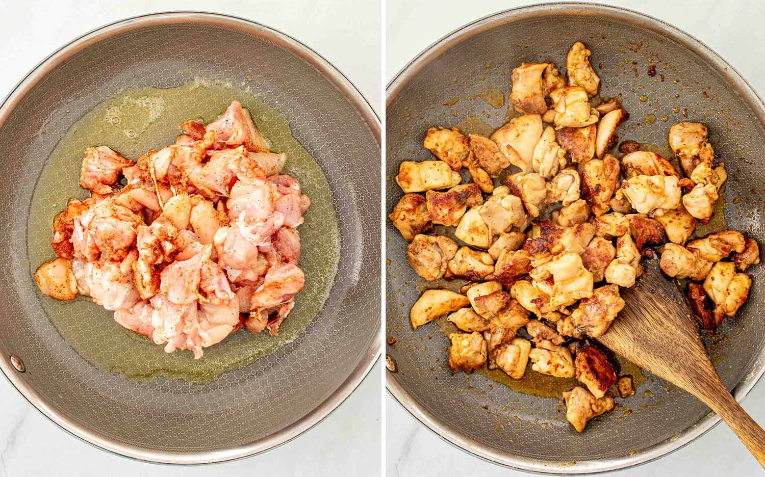 process shots showing how to make creamy cajun chicken pasta.