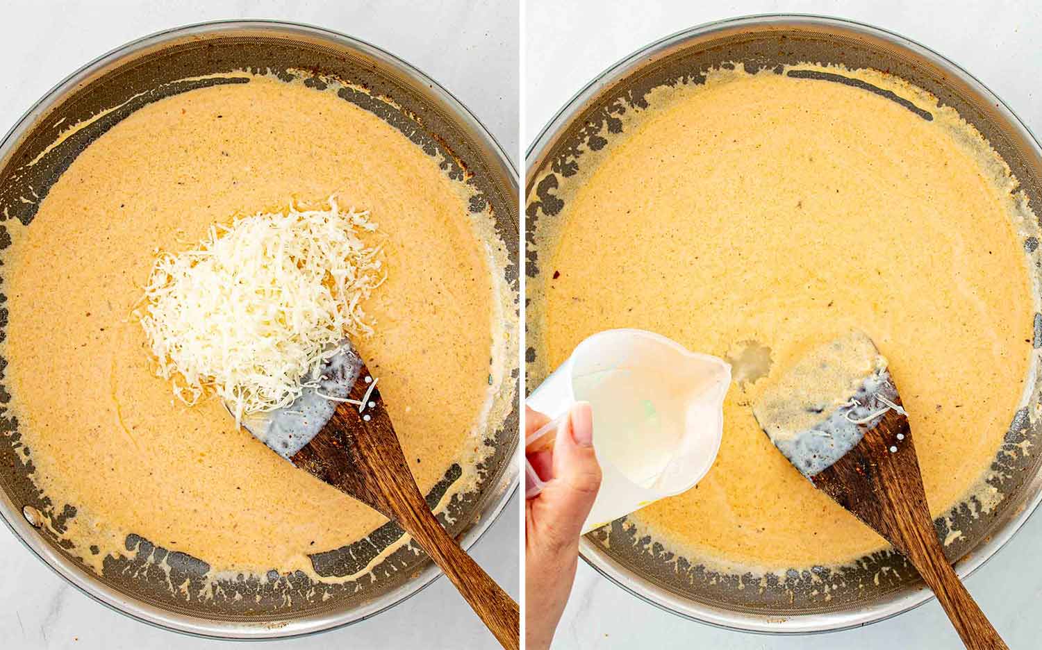 process shots showing how to make creamy cajun chicken pasta.