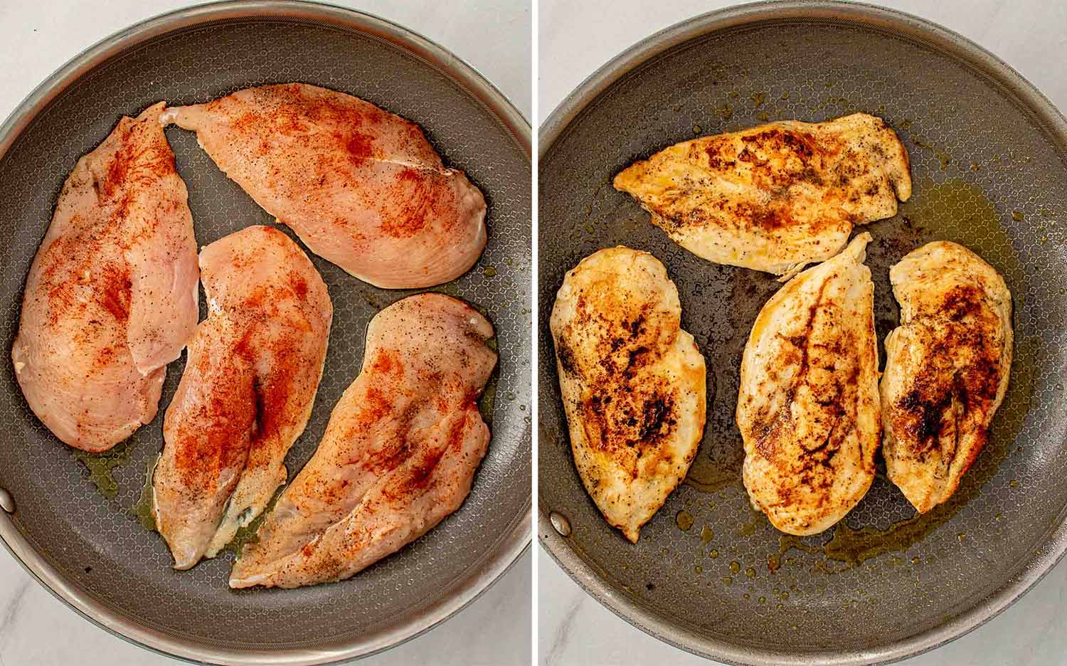 process shots showing how to make creamy garlic parmesan chicken.