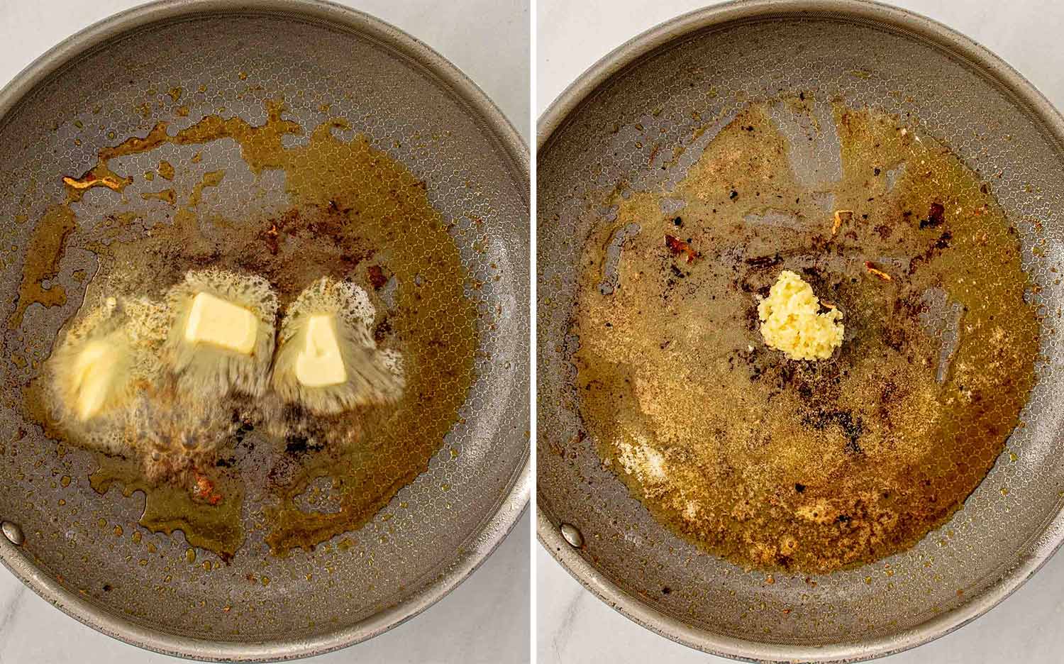 process shots showing how to make creamy garlic parmesan chicken.
