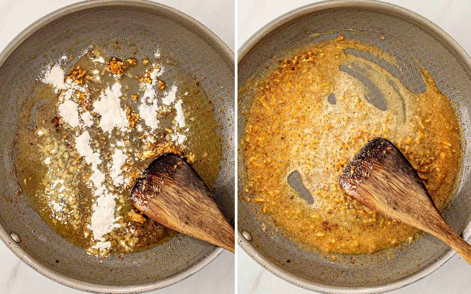 process shots showing how to make creamy garlic parmesan chicken.