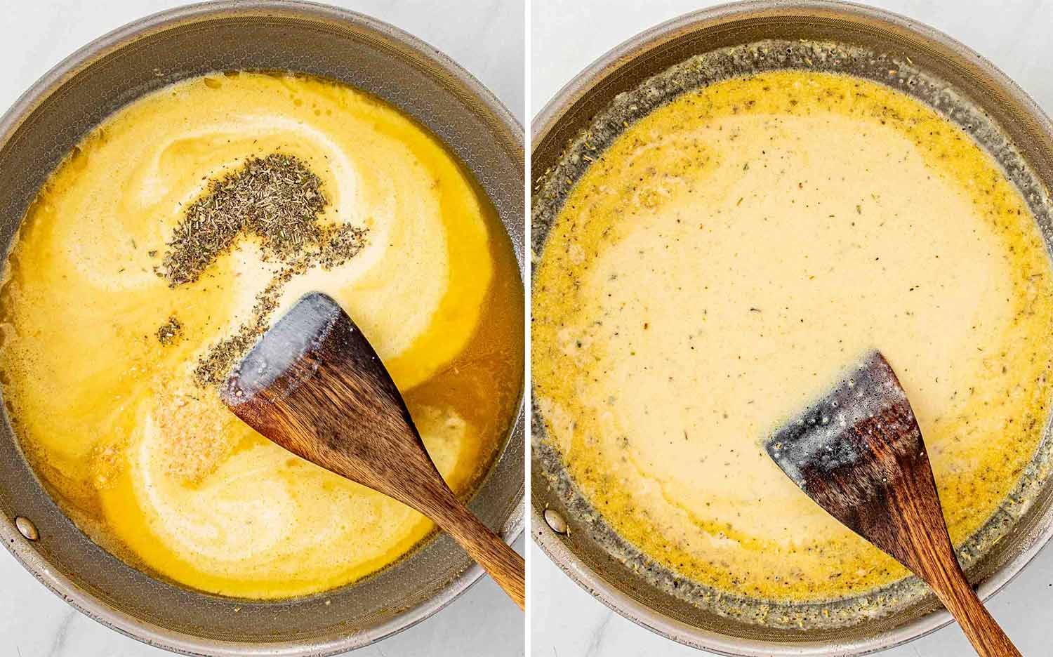 process shots showing how to make creamy garlic parmesan chicken.