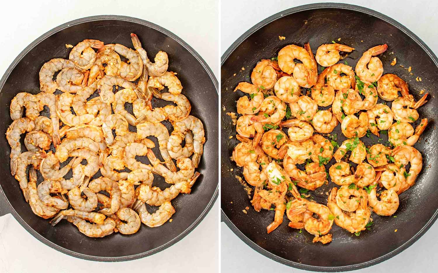 process shots showing how to make garlic shrimp couscous bowls.