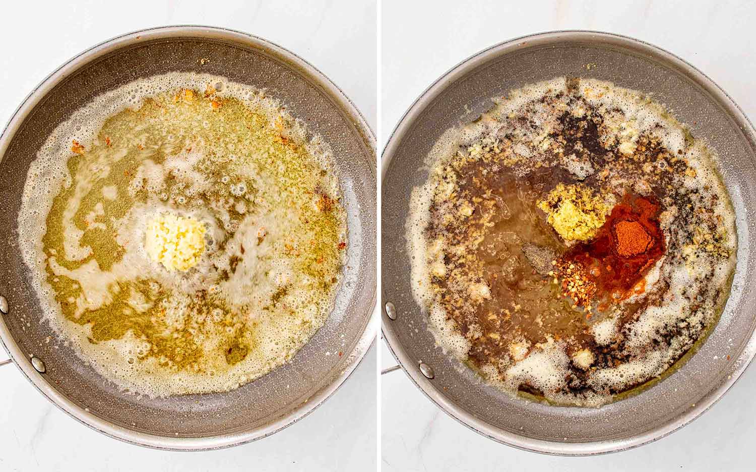 process shots showing how to make honey lemon garlic chicken.