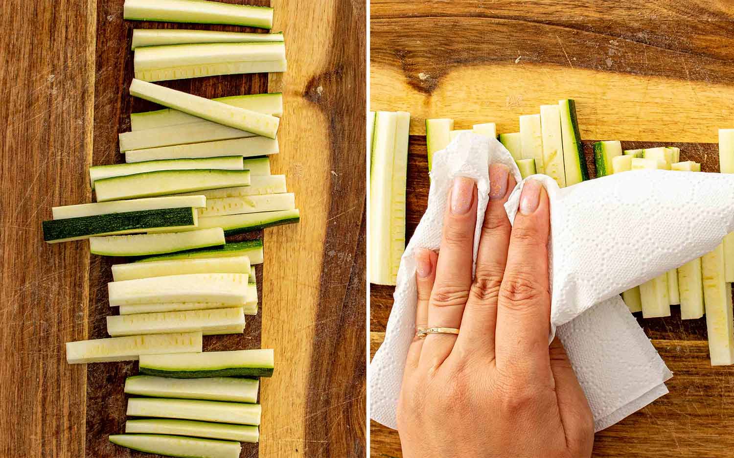 process shots showing how to make zucchini fries with garlic aioli.