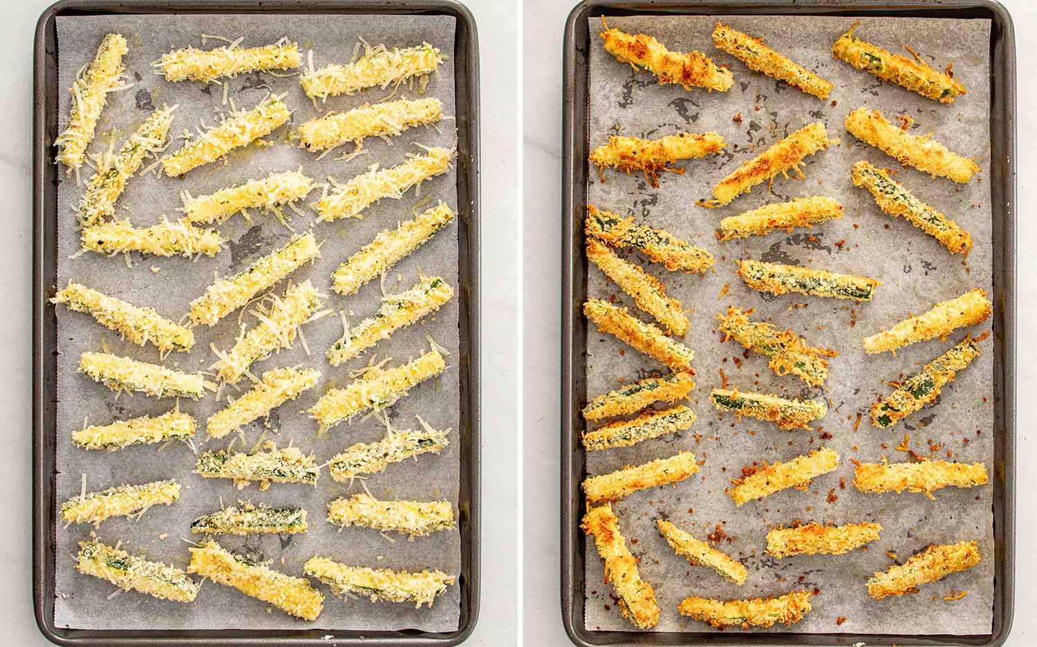 process shots showing how to make zucchini fries with garlic aioli.
