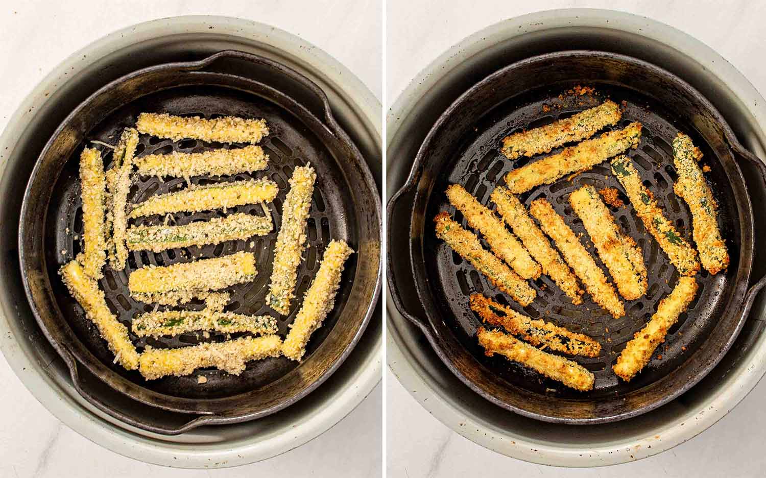 process shots showing how to make zucchini fries with garlic aioli.