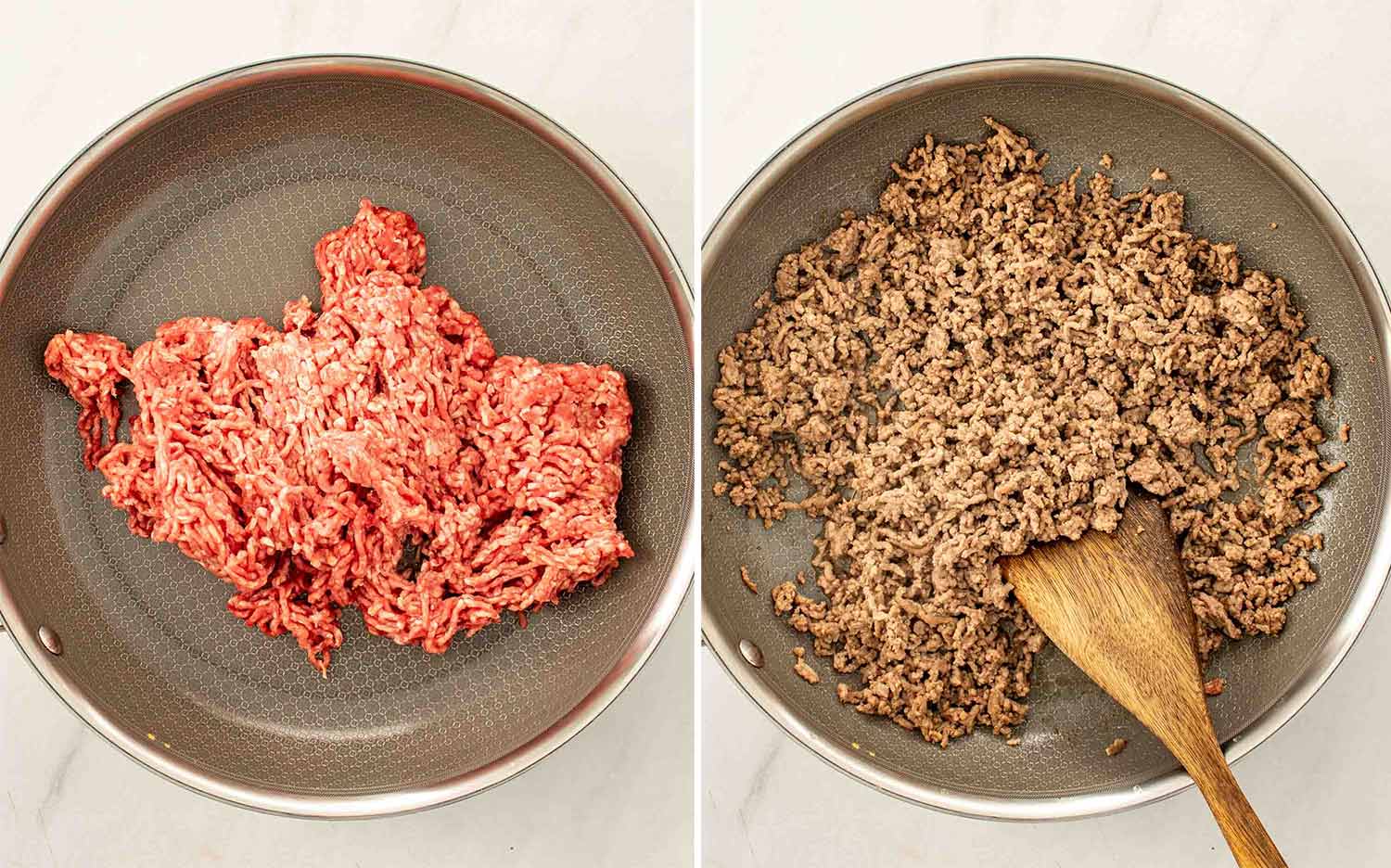 process shots showing how to make hot honey taco beef bowls.