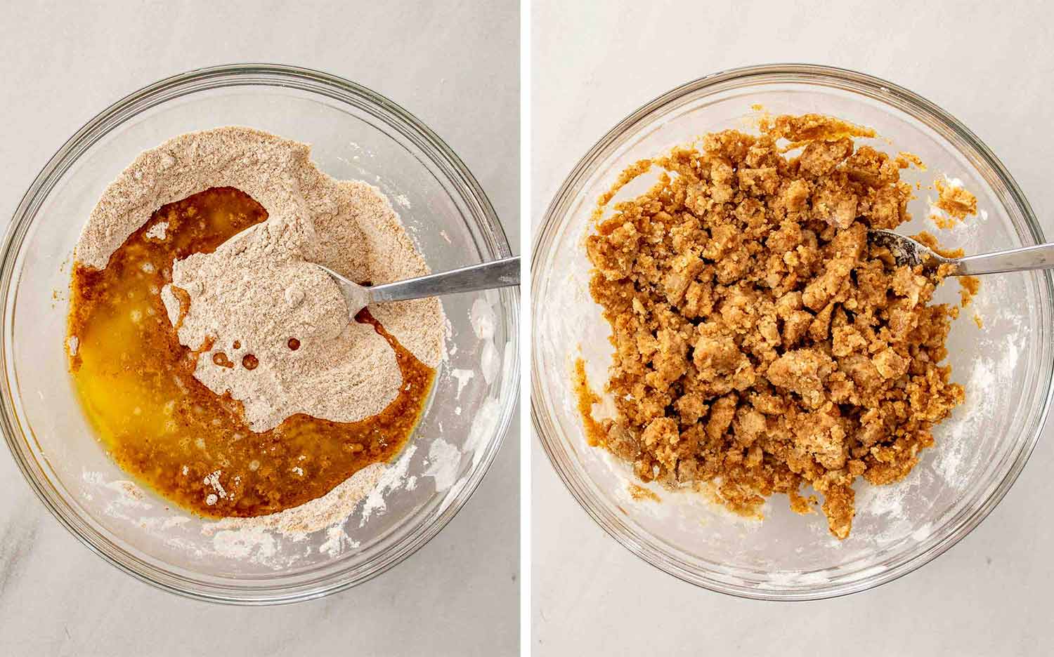 process shots showing how to make jumbo blueberry crumb muffins.