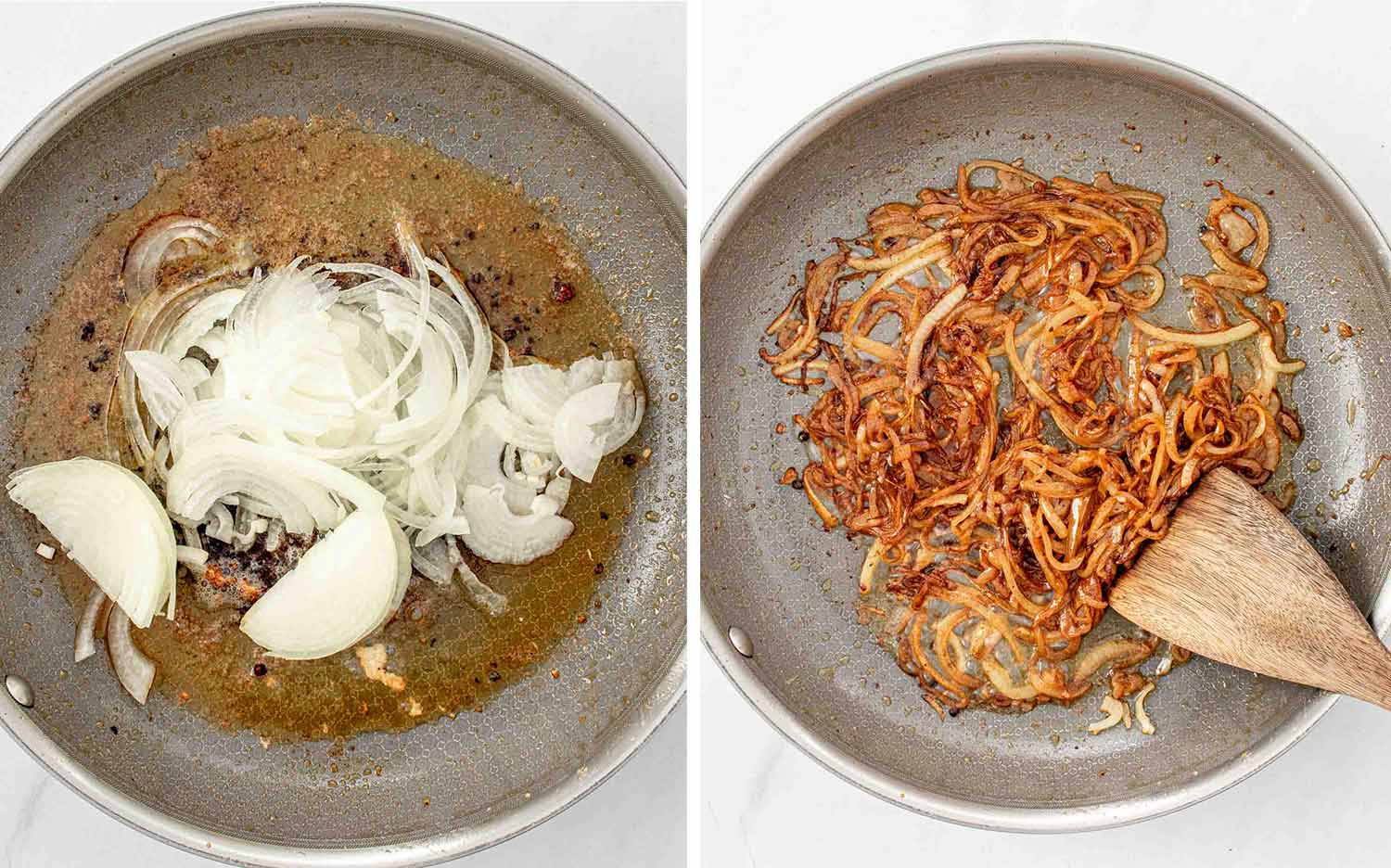 process shots showing how to make smothered chicken.