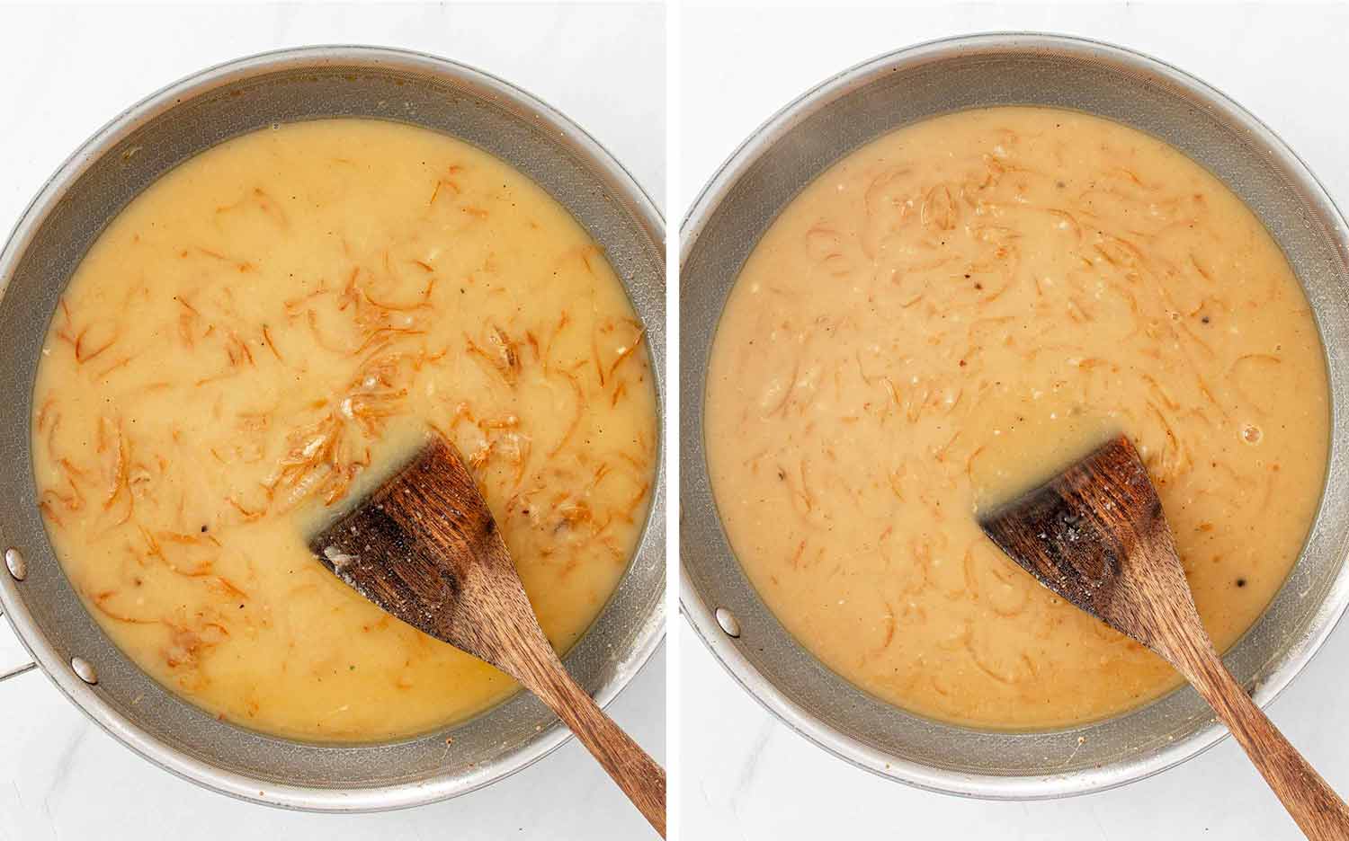 process shots showing how to make smothered chicken.