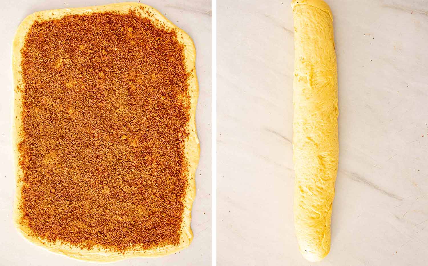 process shots showing how to make jumbo bakery style cinnamon rolls.