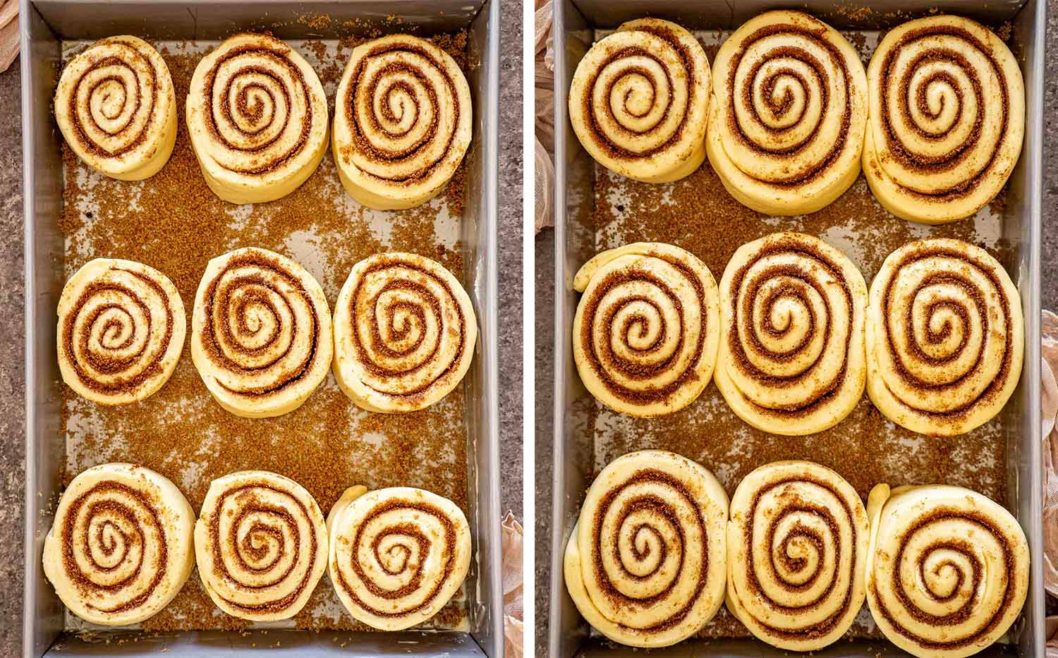process shots showing how to make jumbo bakery style cinnamon rolls.