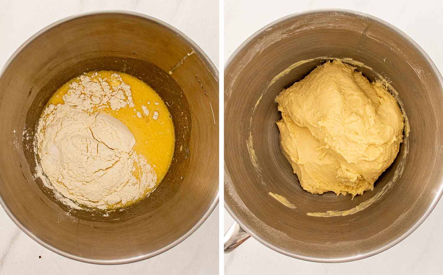 process shots showing how to make jumbo bakery style cinnamon rolls.