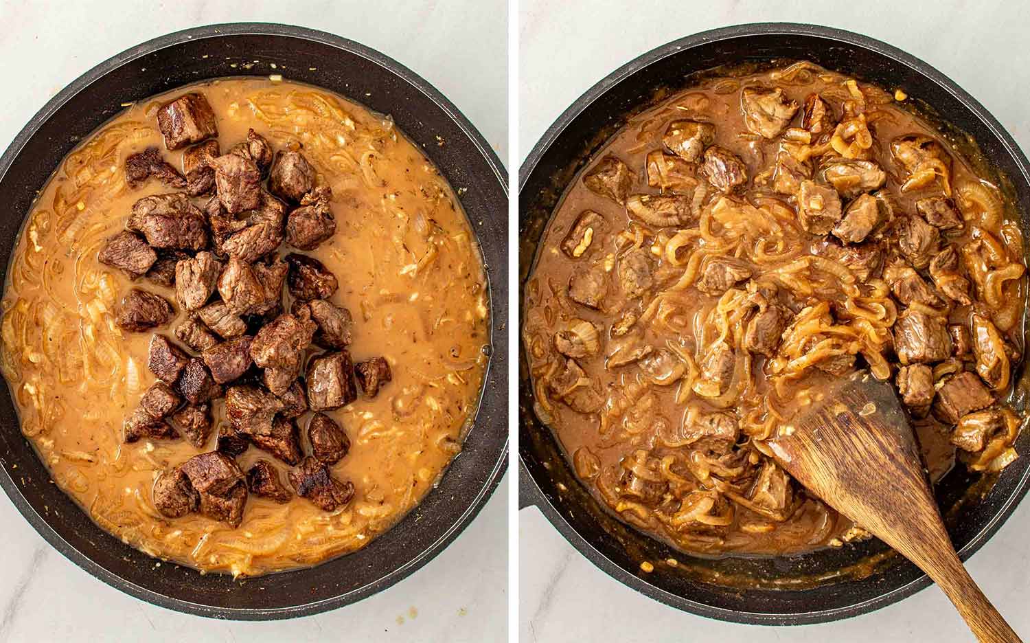 process shots showing how to make beef and o