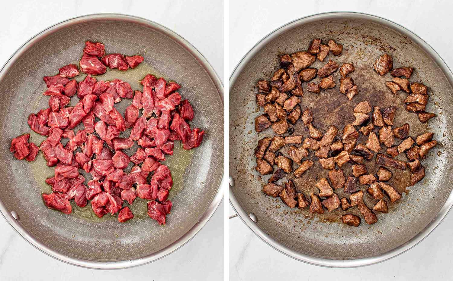 process shots showing how to make one pot beef and orzo.