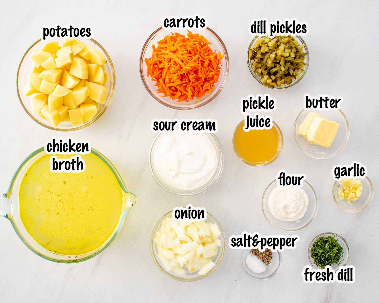 ingredients needed to make dill pickle soup.