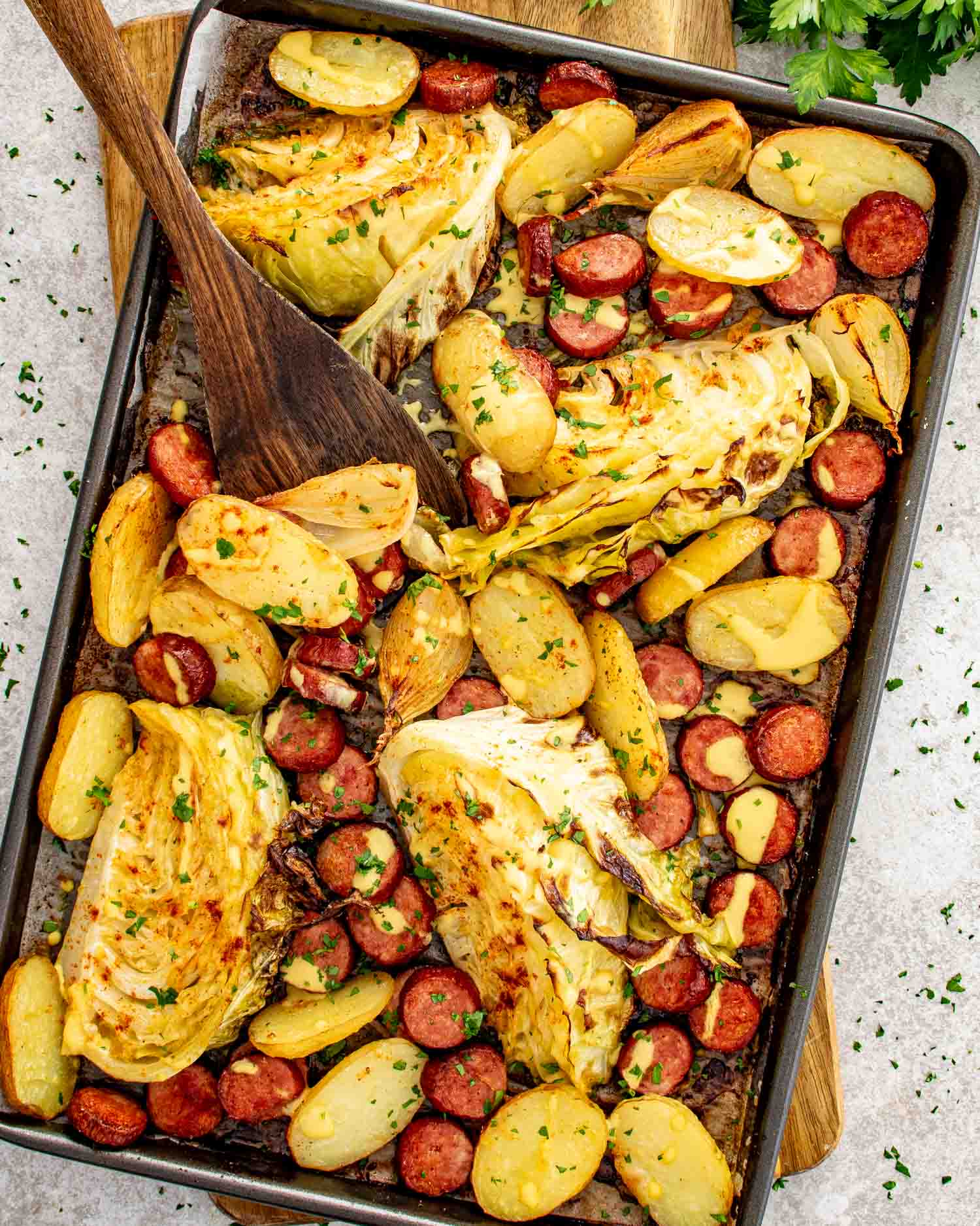 Sheet Pan Sausage and Cabbage