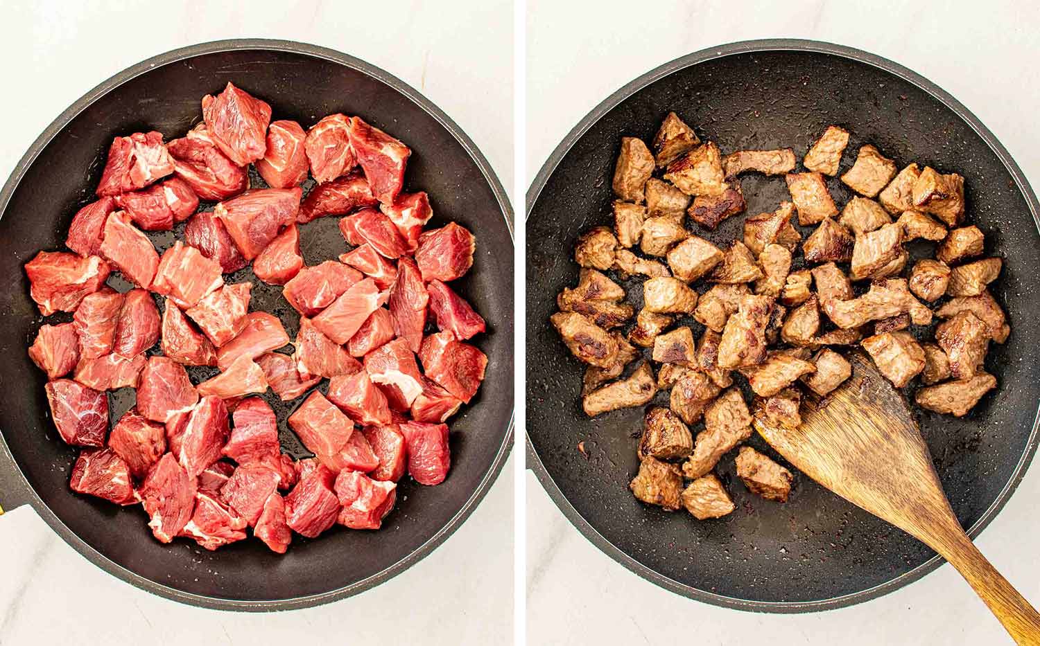process shots showing how to make slow cooker beef with mushroom gravy.