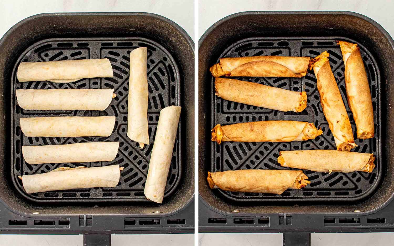process shots showing how to make chicken taquitos.