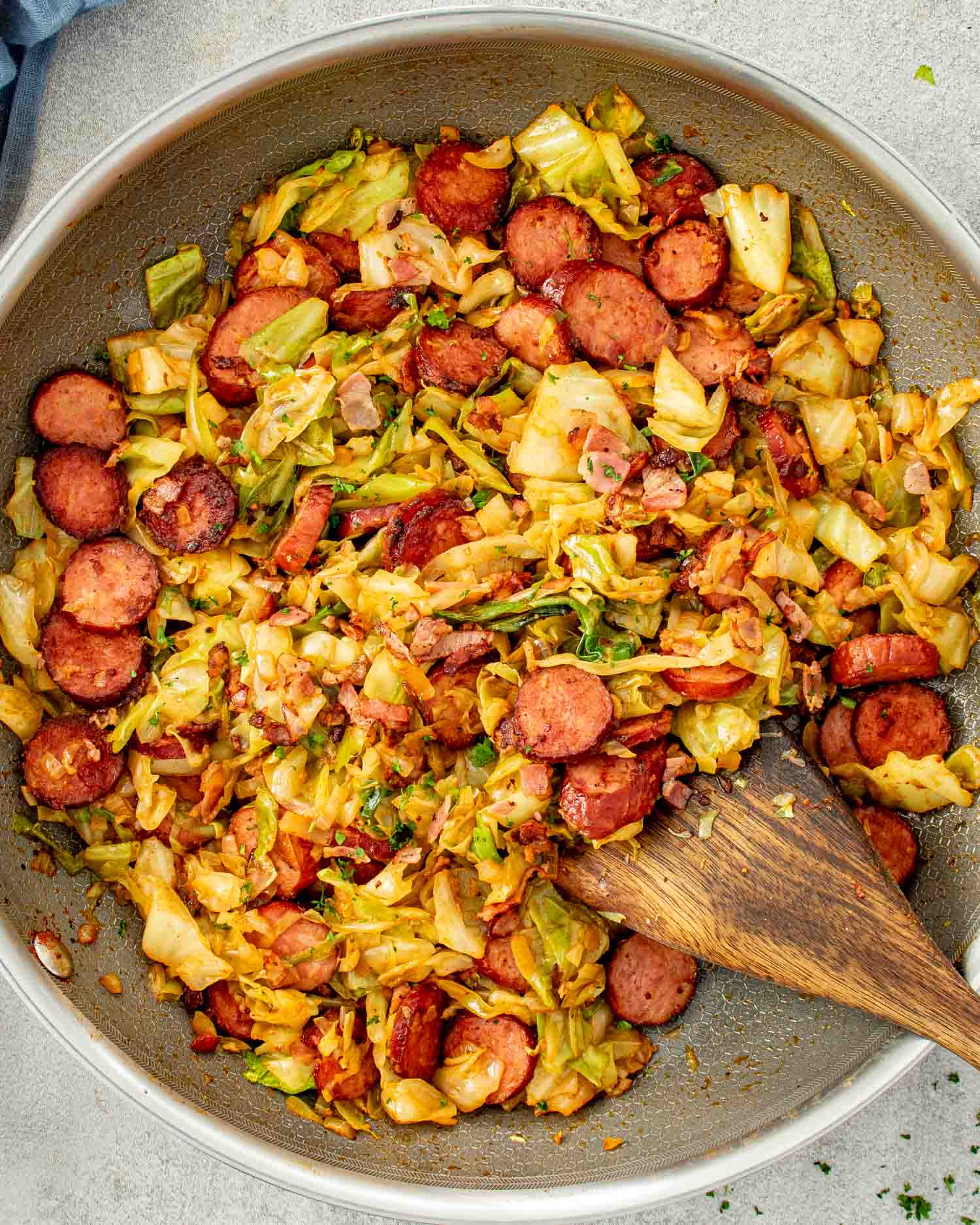 Fried Cabbage with Sausage and Bacon