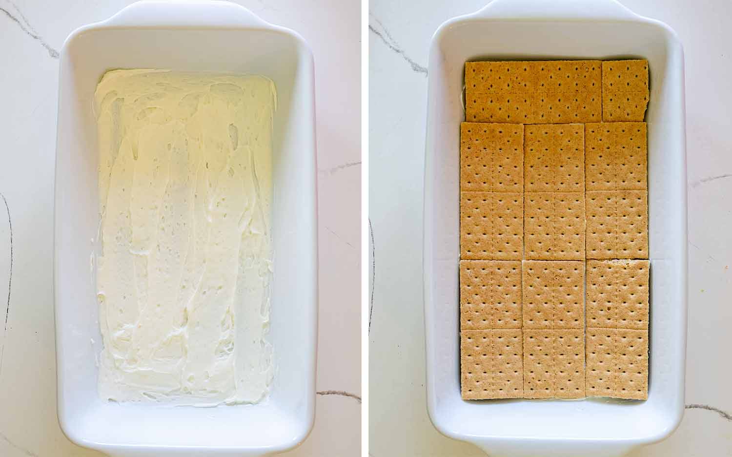 process shots showing how to make strawberry ice box cake.