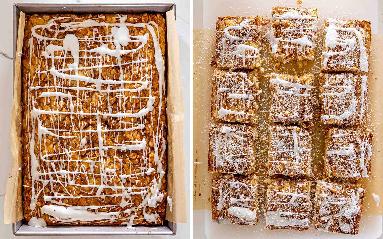 process shots showing how to make almond croissant bars.