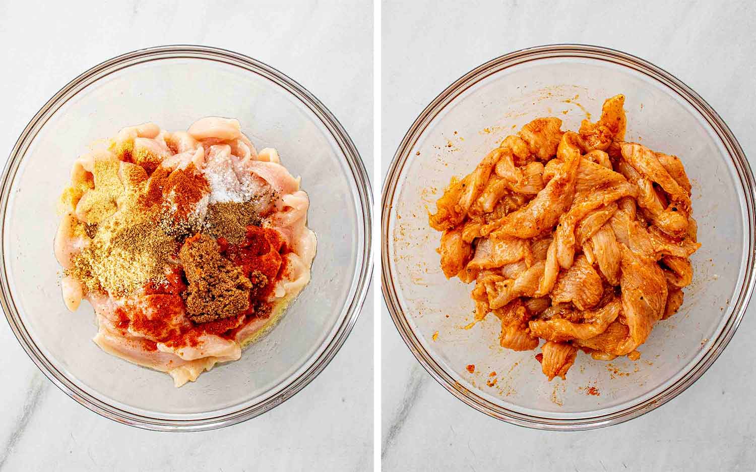 process shots showing how to make restaurant style chicken fajitas.