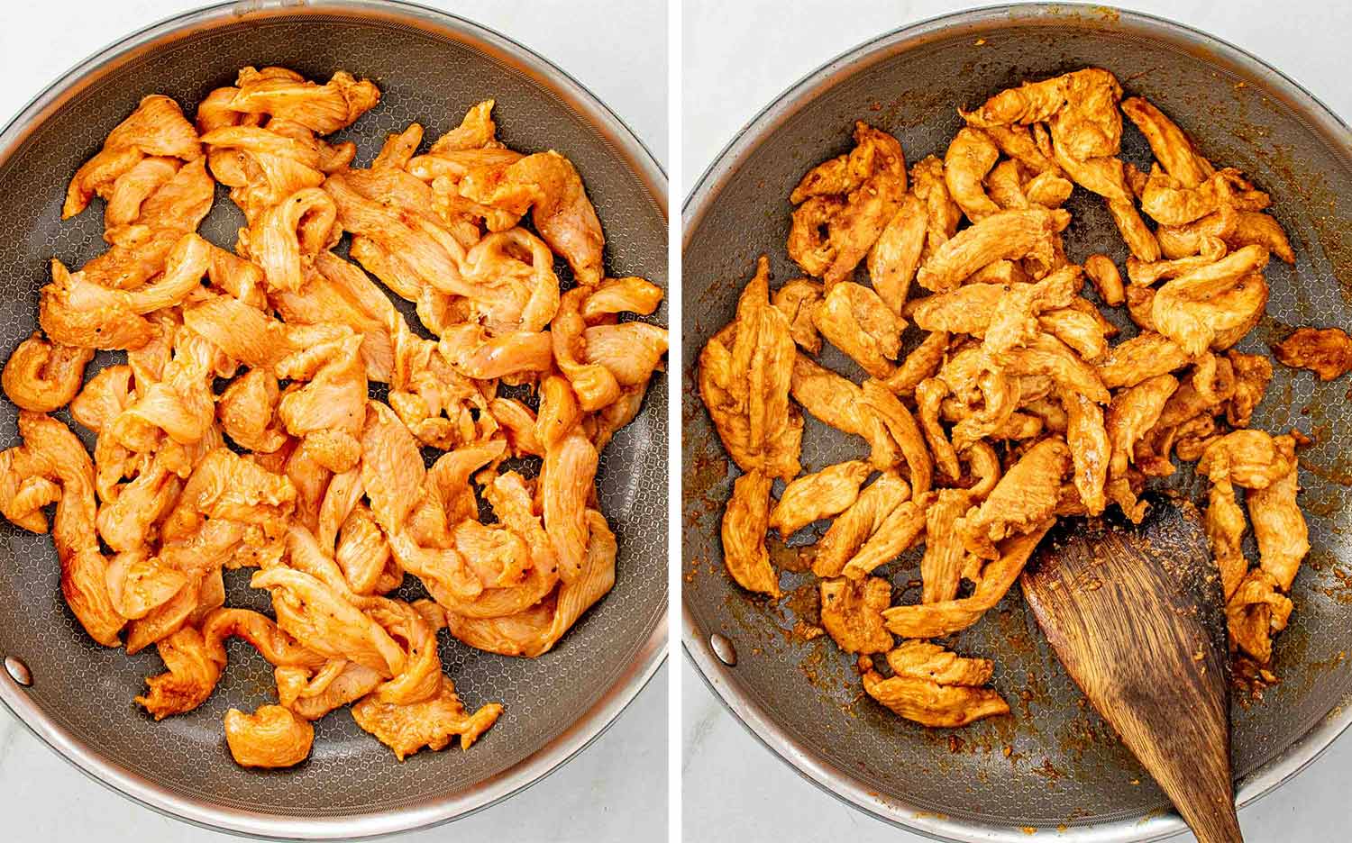 process shots showing how to make restaurant style chicken fajitas.