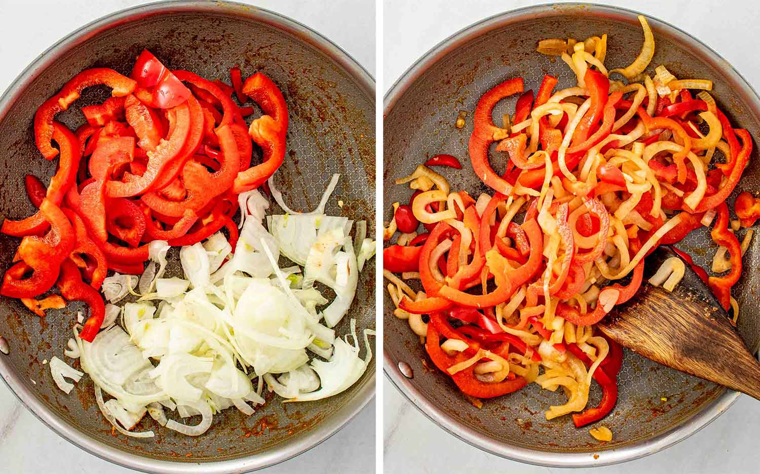 process shots showing how to make restaurant style chicken fajitas.