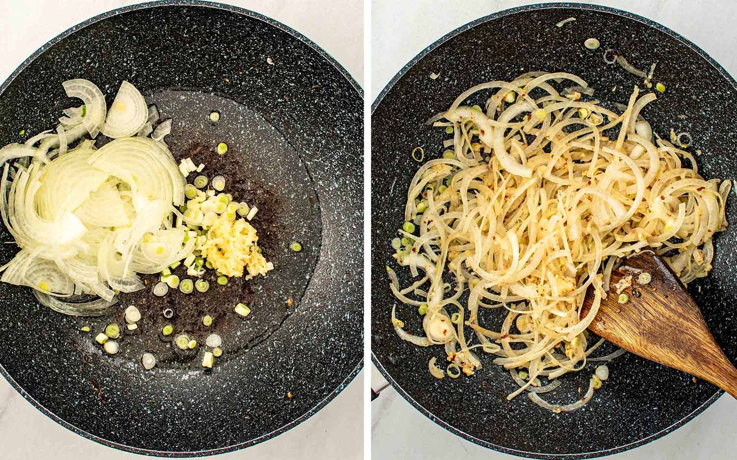 process shots showing how to make weeknight chicken noodle stir fry.