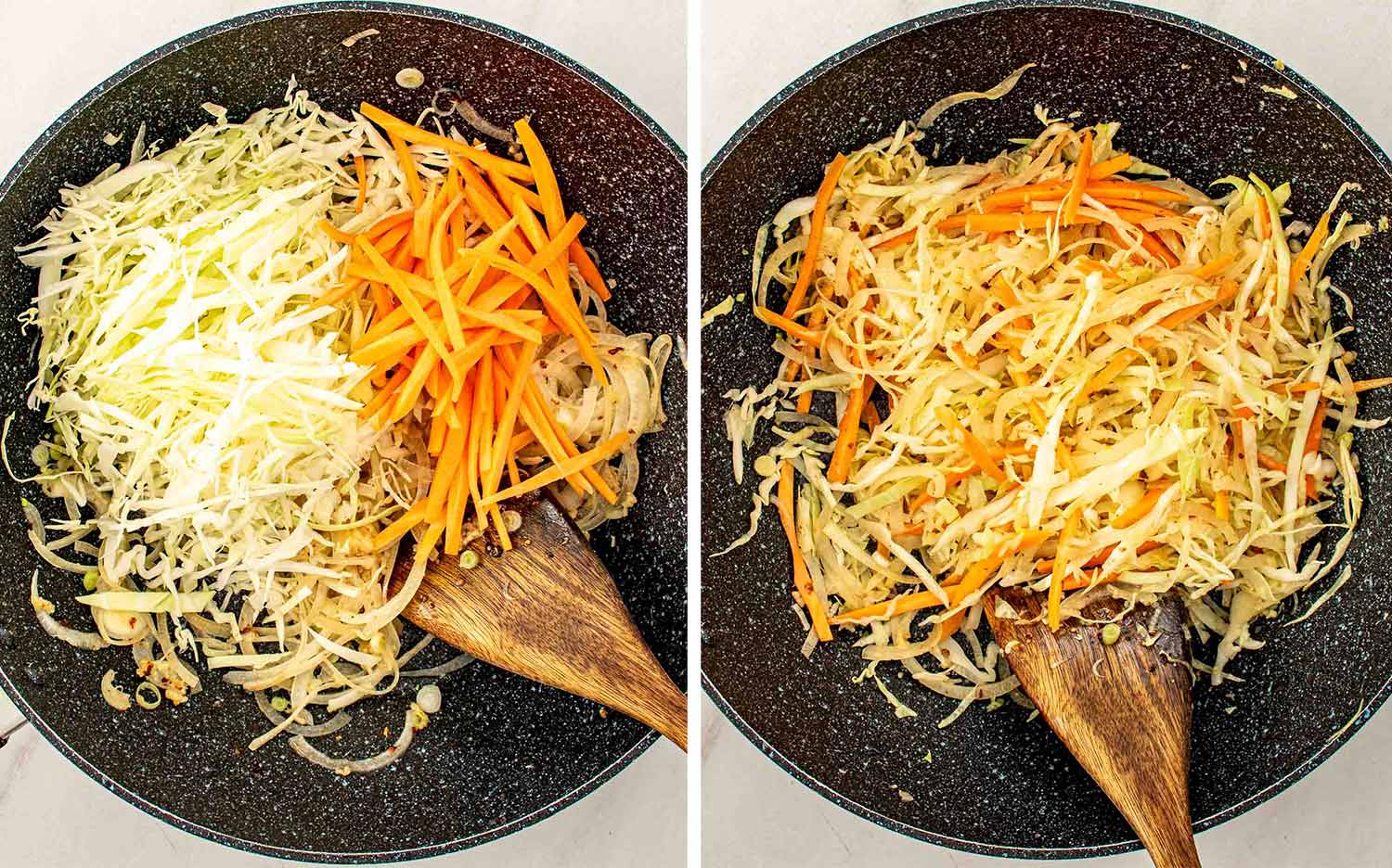 process shots showing how to make weeknight chicken noodle stir fry.