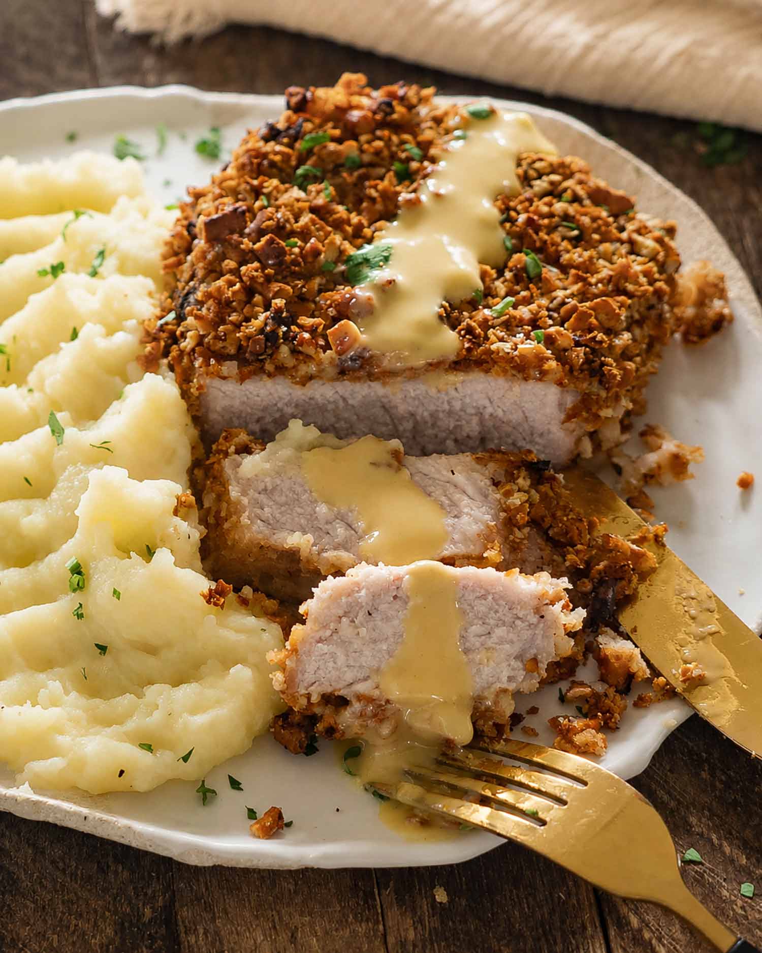 Honey Mustard Pretzel Pork Chops